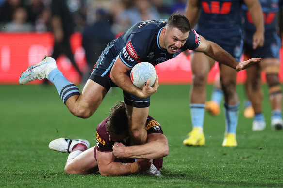 Fall guy: James Tedesco struggled to find his feet in this year’s Origin series opener.