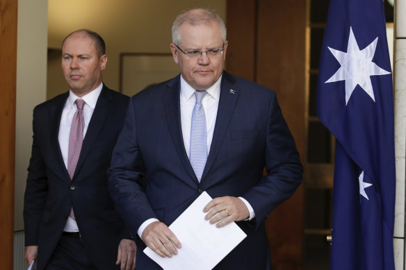 Treasurer Josh Frydenberg and Prime Minister Scott Morrison arrive to announce jobs figures and unemployment on May 14 last year.