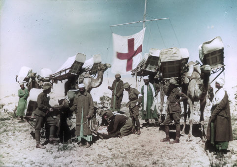 Ambulances of the Imperial Camel Corps at Rafa, Palestine, on February 12, 1918.