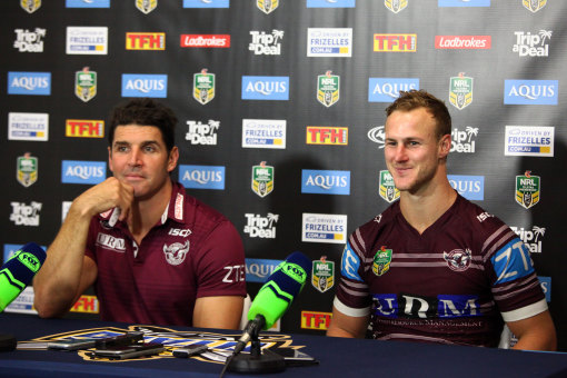 Still close: Daly Cherry-Evans and then Manly coach Trent Barrett.