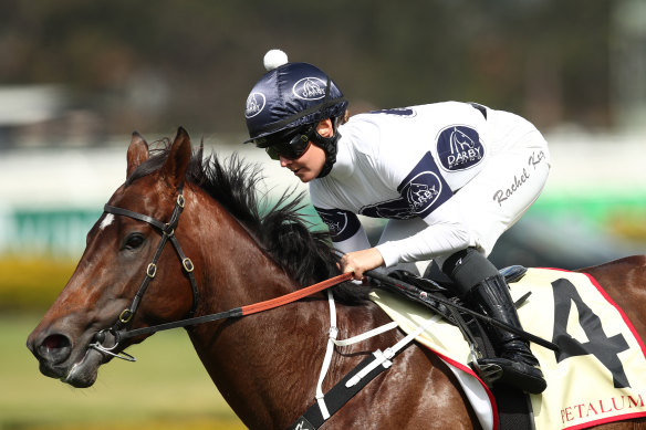 Rachel King rides Ozzmosis to victory in the Heritage Stakes at Rosehill on September 23.