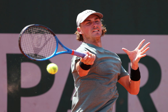 Max Purcell (pictured) was no match for Yoshihito Nishioka at Roland-Garros on Thursday.