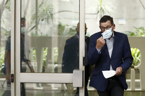 Premier Daniel Andrews prepares to speak to the media on Monday.