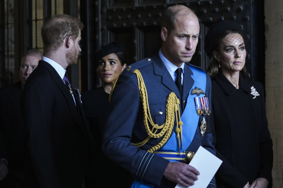 (From left) Prince Harry, Meghan, Duchess of Sussex, Prince William and Princess Catherine after paying their respects to Queen Elizabeth II in 2022.