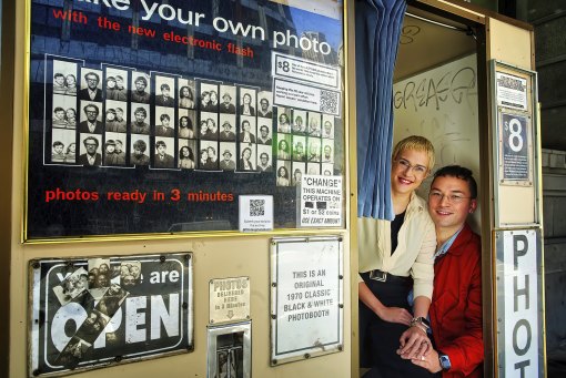 Love story: Jessie Norman and Chris Sutherland, new owners of the Flinders Street Station photo booth, where they went on their first date in 2018.