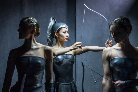 Australian Ballet dancers Corey Herbert, Ako Kondo and Imogen Chapman in costume for Sylvia. 