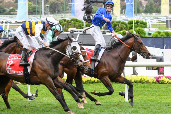 Jockey James McDonald takes Anamoe to victory.