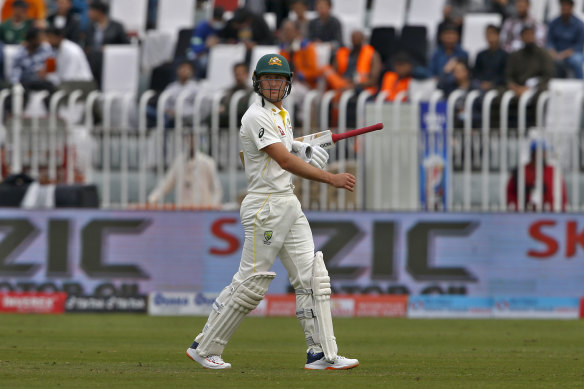 Marnus Labuschagne made 90 in his first Test innings in Pakistan.