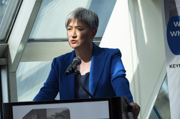 Australian Foreign Minister Penny Wong speaks in New York.