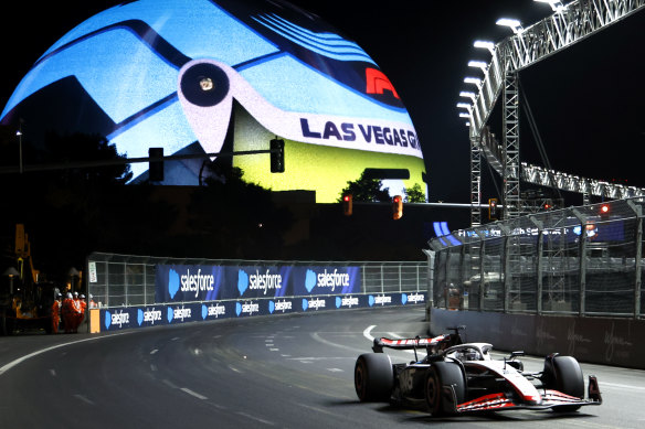 Kevin Magnussen during qualifying on the Las Vegas Strip Circuit.