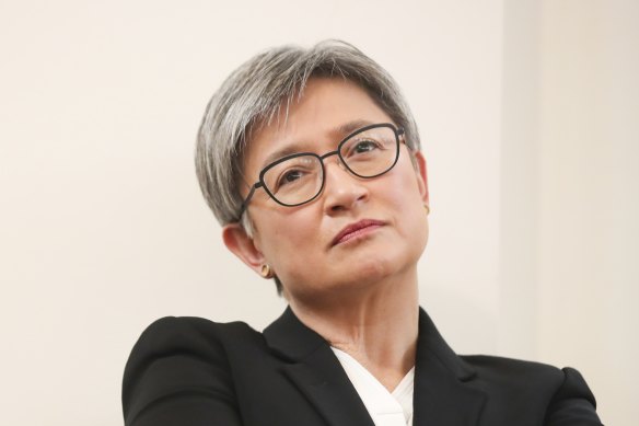 Senator Penny Wong during the launch of Peter Hartcher’s book, Red Zone: China’s Challenge and Australia’s Future, at Old Parliament House on Wednesday.