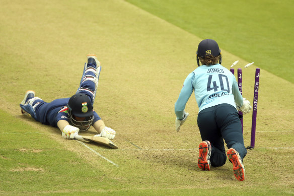 Mithali Raj, left, in action against England in  June. 