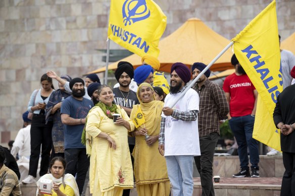 Supporters of a sovereign state for a Sikh majority at Federation Square.