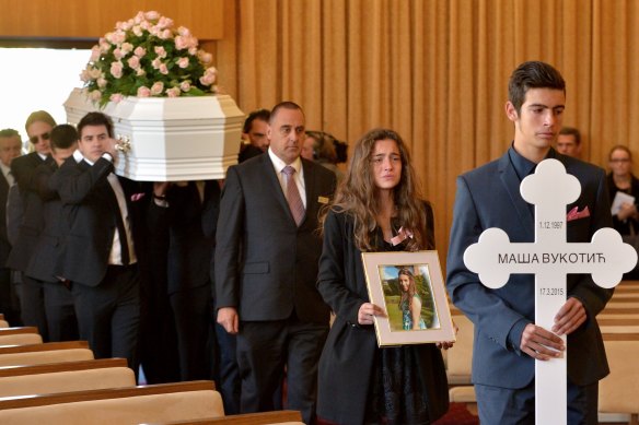 Pink roses on Masa Vukotic’s coffin in 2015.