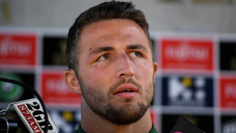 Feeling the heat: Sam Burgess fronts the media last week.