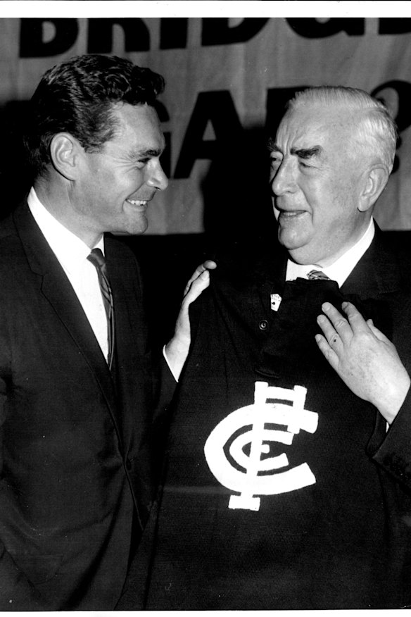 Ron Barassi the Blue with former prime minister Sir Robert Menzies in 1967.