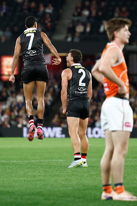 Nasiah Wanganeen-Milera (7) was flying high for the Saints, alongside teammate Marcus Windhager.