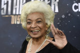 Nichelle Nichols poses at the premiere of the new television series Star Trek: Discovery, in 2017.