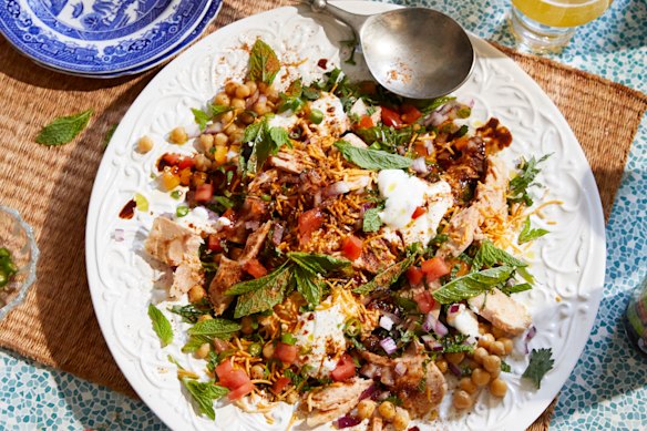 Indian grocers stock most of the ingredients to make chickpea and tuna “chaat”.