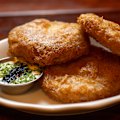 Potato cakes with creme fraiche and lumpfish caviar.