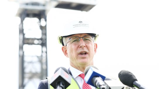Infrastructure Minister Paul Fletcher at the Western Sydney Airport construction site last year.
