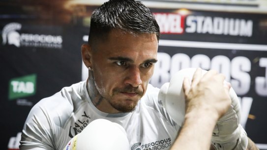 George Kambosos jnr training at his “Ferocious Gym” in Mortdale.