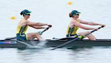 Australia’s Annabelle McIntyre and Jess Morrison in action at the 2024 Olympic Games.