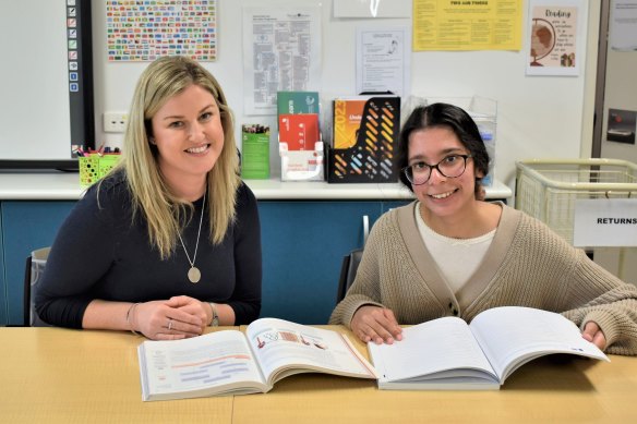 School of Special Educational Needs Medical and Mental Health science teacher Lisa Price with ex-student Jessica Sharma.