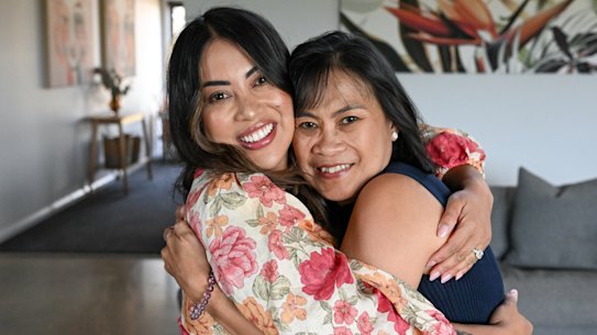 ‘It’s brought more love’: Rache Mahon (left) with birth mother Nancy Loquinario at Mahon’s home in Ravenswood, Victoria.