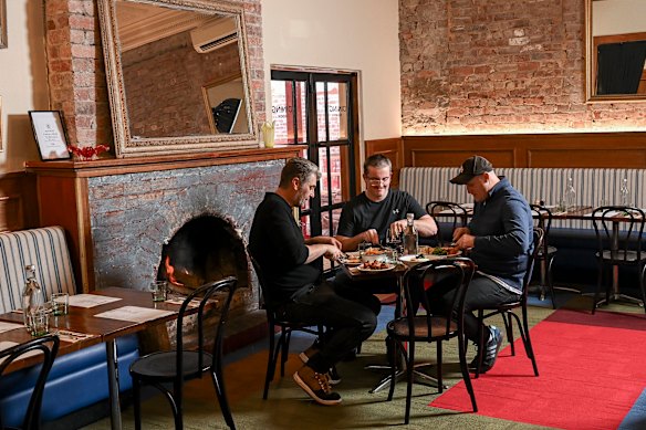 Simple, colourful carpet is a feature of the revived George Hotel in South Melbourne.