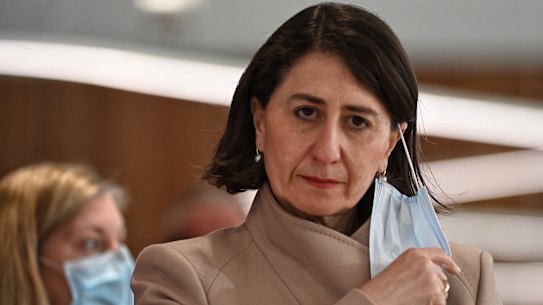 NSW Premier Gladys Berejiklian arrives at Tuesday’s COVID-19 press conference.