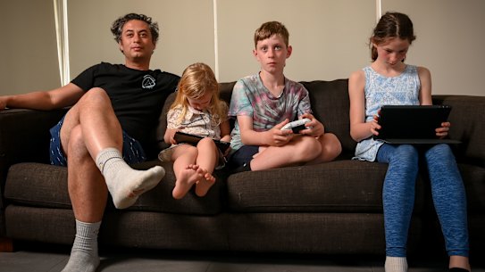 Adrian Zosel says lockdown meant his children Edith, Oscar and Liliana spent more time in front of screens.