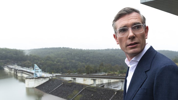 NSW Premier Dominic Perrottet announces the raising of the Warragamba Dam last October.