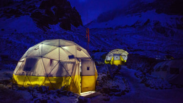 Plaza Argentina, the base camp of Aconcagua, in Aconcagua Provincial Park, Argentina.