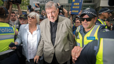 Cardinal George Pell leaving the County Court on Tuesday, where was found guilty of historic child sex offences.