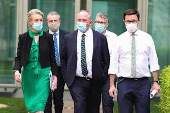Nationals deputy leader David Littleproud, at right, expects a majority in the party room will decide the position on net zero.