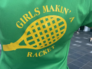 Leonie Gates said the T-shirt idea and Girls Makin’ a Racket title came to her four years ago “after a few glasses of champagne”.