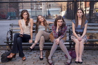 Allison Williams, Jemima Kirke, Lena Dunham and Zosia Mamet in season one of <i>Girls</i>, which debuted 10 years ago.