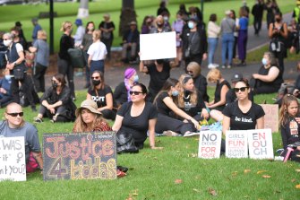 Hundreds of protesters are gathering at Treasury Gardens to demand action on violence against women. 