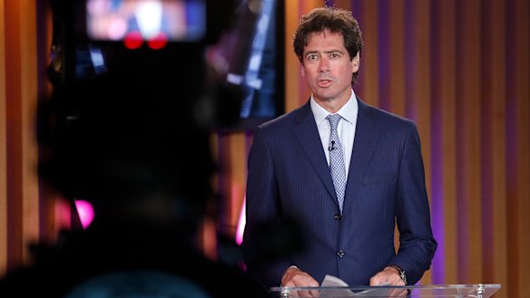 AFL CEO Gillon McLachlan during the virtual broadcast of the AFL Awards at Metricon Stadium.