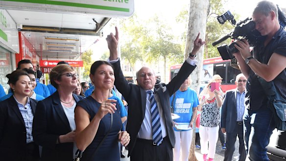 Former PM John Howard walked the streets of Burwood with Liberal candidate Fiona Martin.
