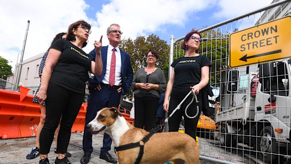 NSW Opposition Leader Michael Daley inspects the light rail construction sight at Devonshire Street in Surry Hills
