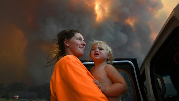 Sharnie Moran and her 18-month-old daughter Charlotte at Nana Glen, near Coffs Harbour on Tuesday.