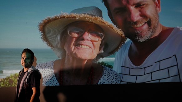 Jason van Genderen with an image of himself and his mother from Everybody’s Oma, which will have a world premiere at Sydney Film Festival.