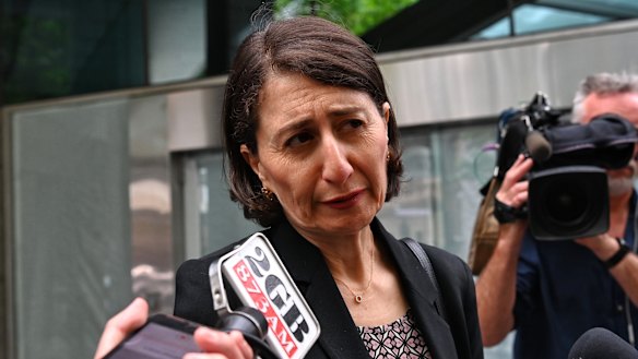 Former NSW premier Gladys Berejiklian addresses the media outside the ICAC on Monday.
