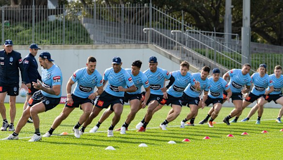 The Blues train under the watchful eye of coach Brad Fittler.
