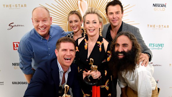 Gold Logie nominees (left to right) Tom Gleeson, Sam Mac, Eve Morey, Amanda Keller, Rodger Corser and Costa Georgiadis 