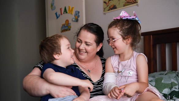 Angela Hind with her daughter Matilda, 6, and son Liam, 4. 
