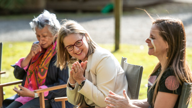 Premier Jacinta Allan listened to Wurundjeri leaders and commissioners at a Yoorrook Justice Commision hearing near the old Coranderrk mission, in Healesville, last week.