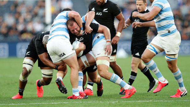 Blue wall: The Pumas cut down another All Blacks runner.